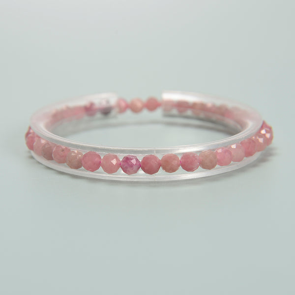 Pink Tourmaline Faceted Round Beaded Bracelet Beads Size 4mm 7.5'' Length