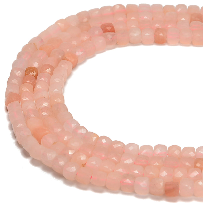 Natural Pink Aventurine Faceted Cube Beads Size 4-5mm 15.5'' Strand
