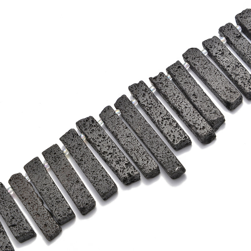 Black Lava Rock Stone Graduated Slab Slice Stick Points Beads 20-60mm 15.5"Strand