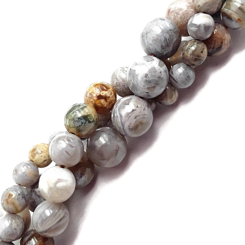 gray bamboo leaf agate smooth round beads