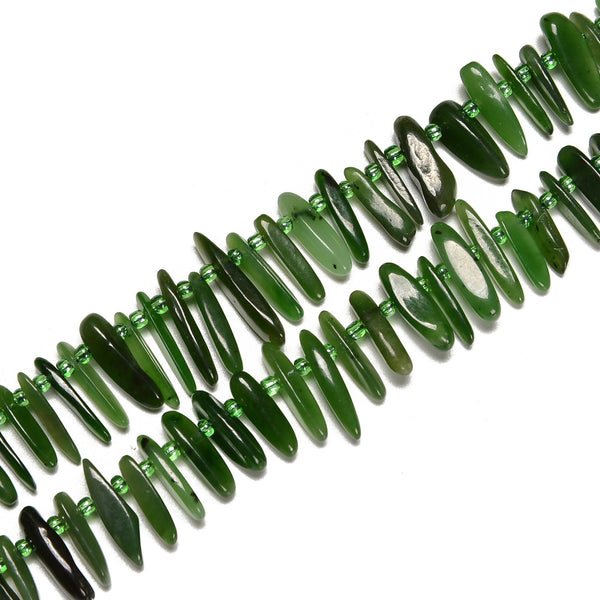 Canadian Nephrite Jade Slice Pebble Nugget Points Beads Size 10-20mm 15.5'' Str