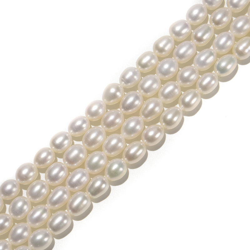 Natural Grade A Fresh Water Pearl Rice Shape Beads 6x8mm 7x8mm 14.5'' Strand