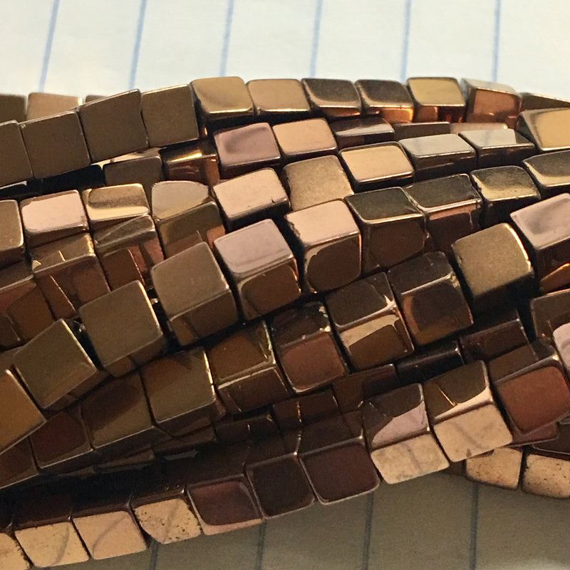 copper plated hematite cube beads