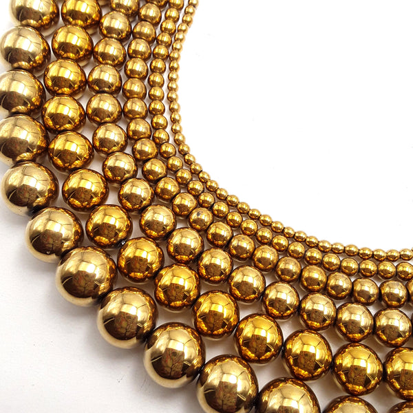 gold hematite smooth round beads