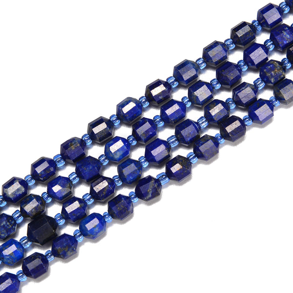Natural Lapis Prism Cut Double Point Beads Size 6mm 15.5'' Strand