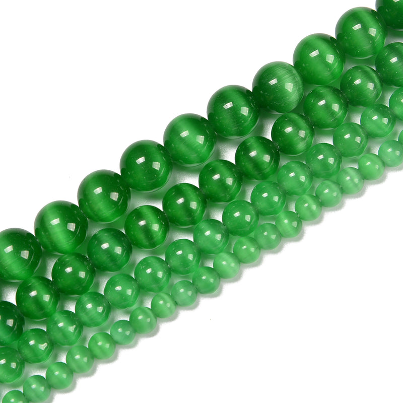 Dark Green Cat's Eye Smooth Round Beads Size 4mm 6mm 8mm 10mm 12mm 15.5'' Strand