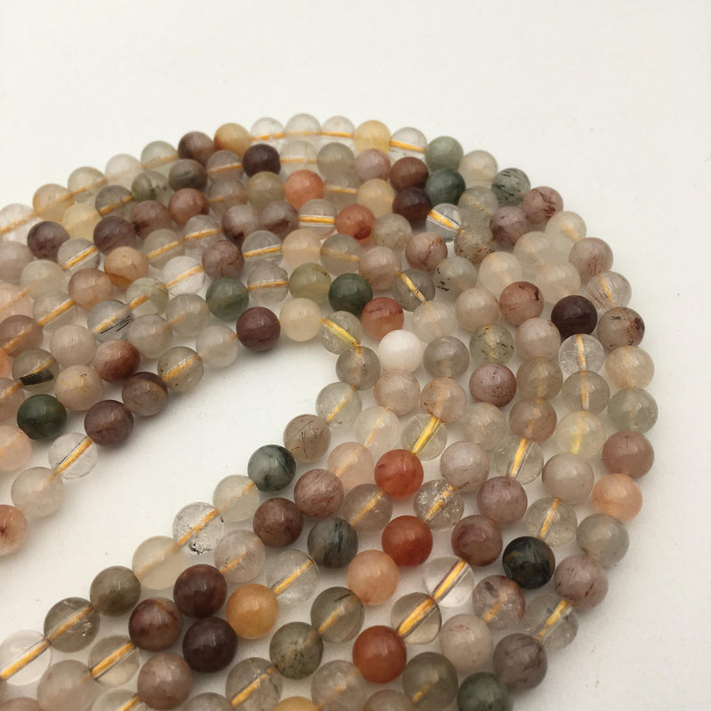 multi color rutilated quartz smooth round beads