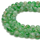 Green Splash Glass Smooth Round Beads Size 14mm 15.5" Strand
