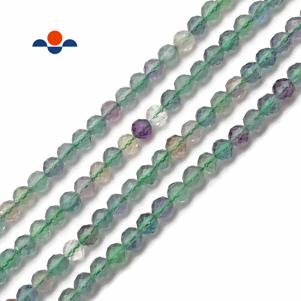 Natural Fluorite Faceted Round Beads 5mm 15.5" Strand