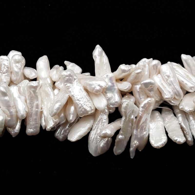 Fresh Water Pearl White Keshi Biwa Sticks Center Drilled Beads 25-30mm 14"Strand