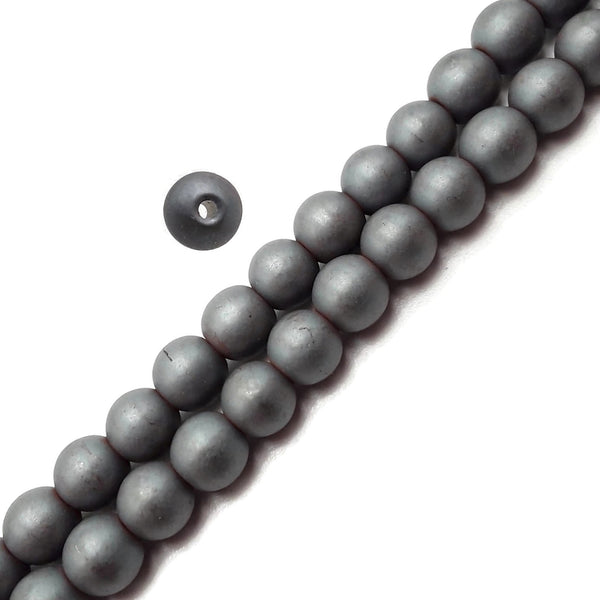 2.0mm Large Hole Gray Hematite Matte Round Beads Size 8mm 15.5" Strand