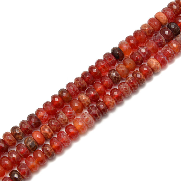 Burnt Orange Fire Agate Faceted Rondelle Beads Size 5x8mm 6x10mm 15.5" Strand