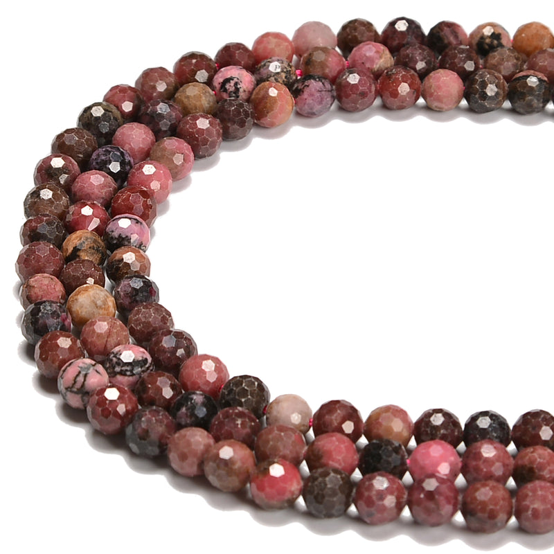 Pink Rhodonite Hard Cut Faceted Round Beads Size 5mm 6mm 15.5'' Strand