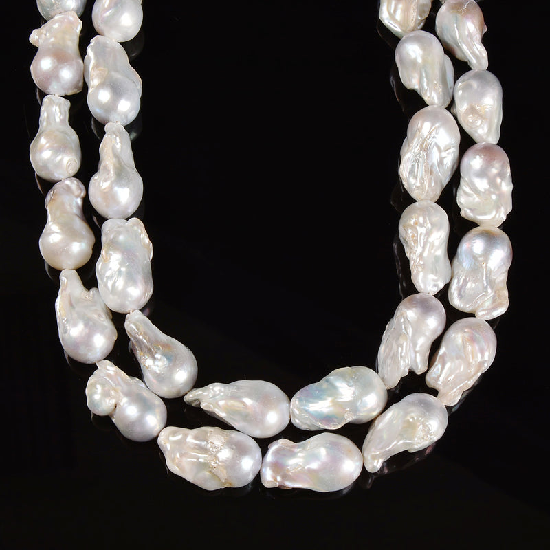 White Fresh Water Pearl Baroque Flame Ball Beads 10-15mm x25-35mm 15.5'' Strand