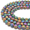 rainbow color coated Druzy agate faceted round beads