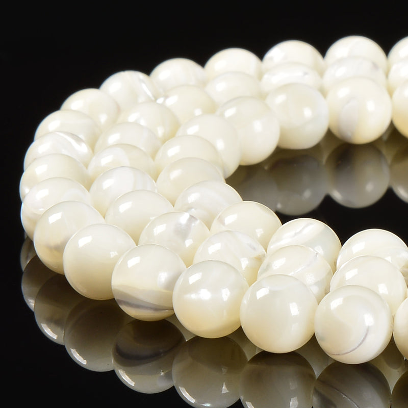 Iridescent White Mother of Pearl MOP Shell Smooth Round 3mm to 12mm 15.5'' Strd