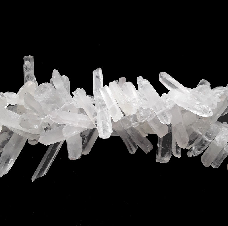 Clear Quartz Matte Faceted Top Drill Points Beads Approx 16-30mm 15.5" Strand
