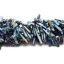 Metallic Blue Green AB Electroplated Quartz Top Drilled Beads 15.5" Strand