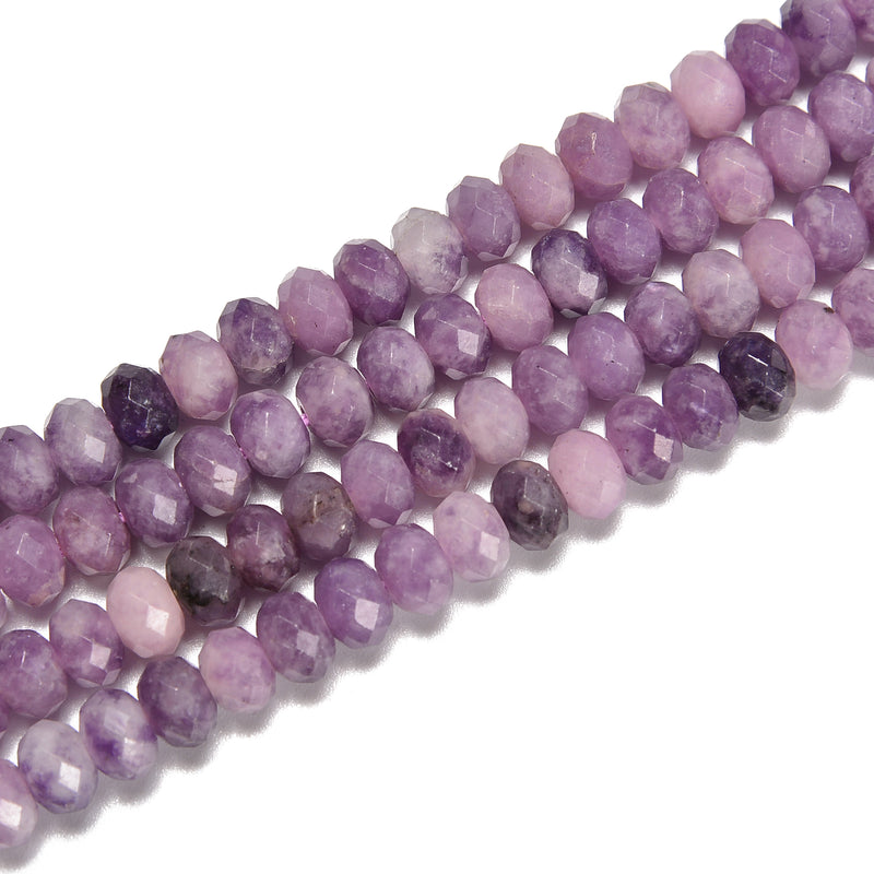 Natural Lepidolite Faceted Rondelle Beads Size 4x6mm 15.5'' Strand