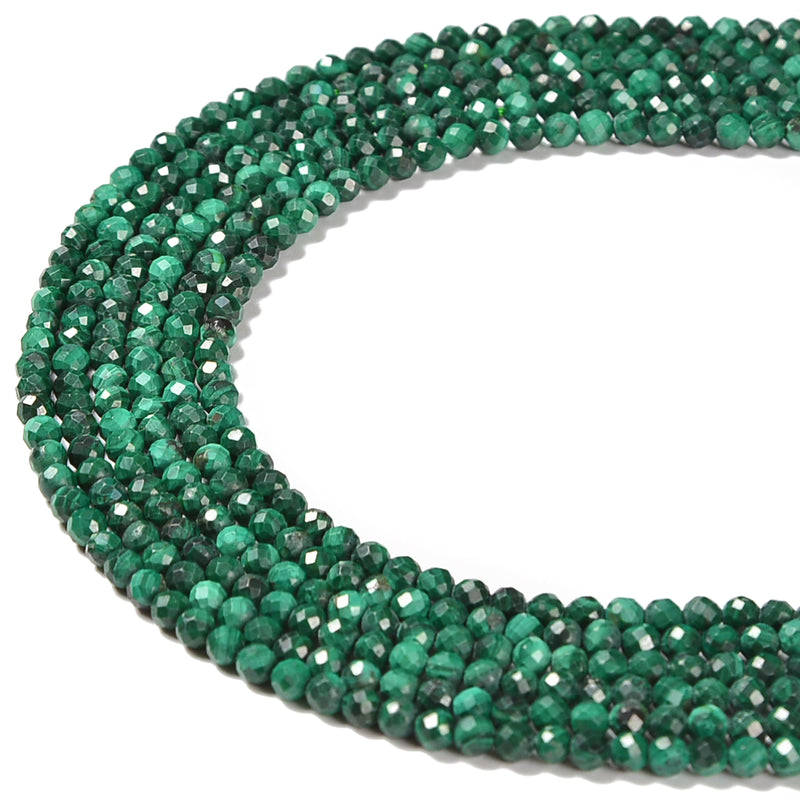Natural Malachite Faceted Round Beads Size 3mm 4mm 15.5'' Strand