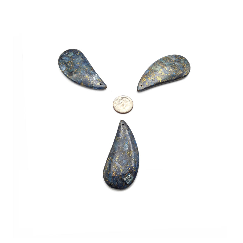 Kyanite With Gold Matrix Top Drilled Pendant Curved Drop Shape Size 25x50mm