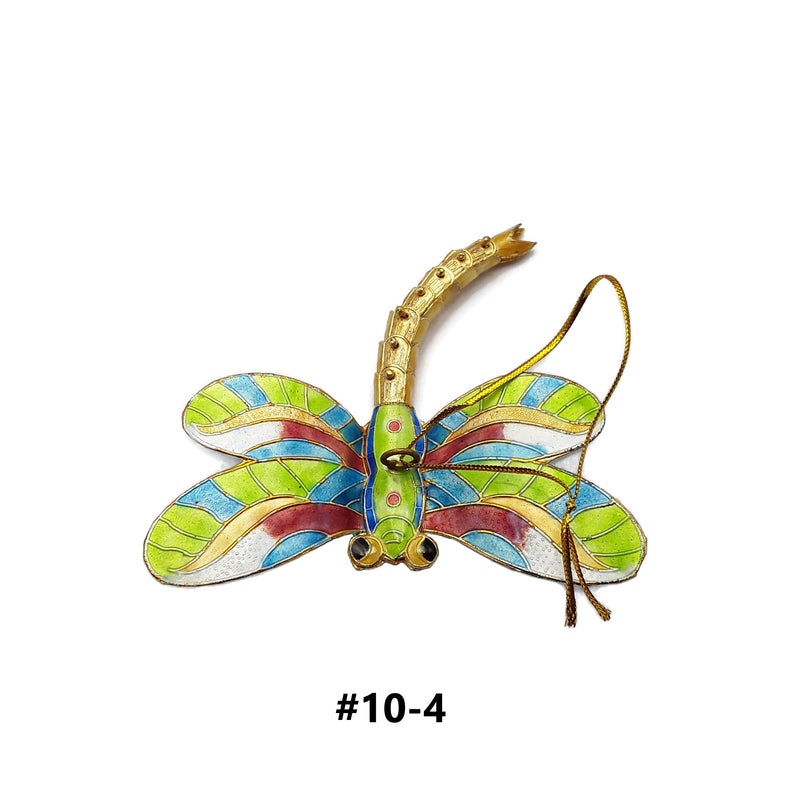 Cloisonne Christmas Tree Ornament Wiggling Dragonfly Decoration 3.5" Inches Long