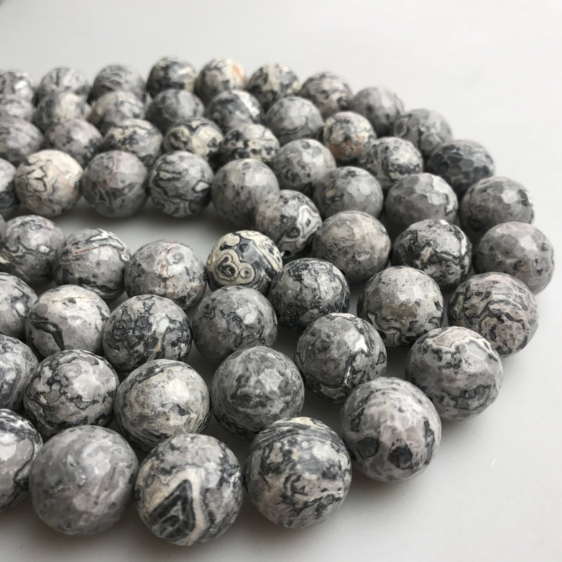 large hole map jasper faceted round beads