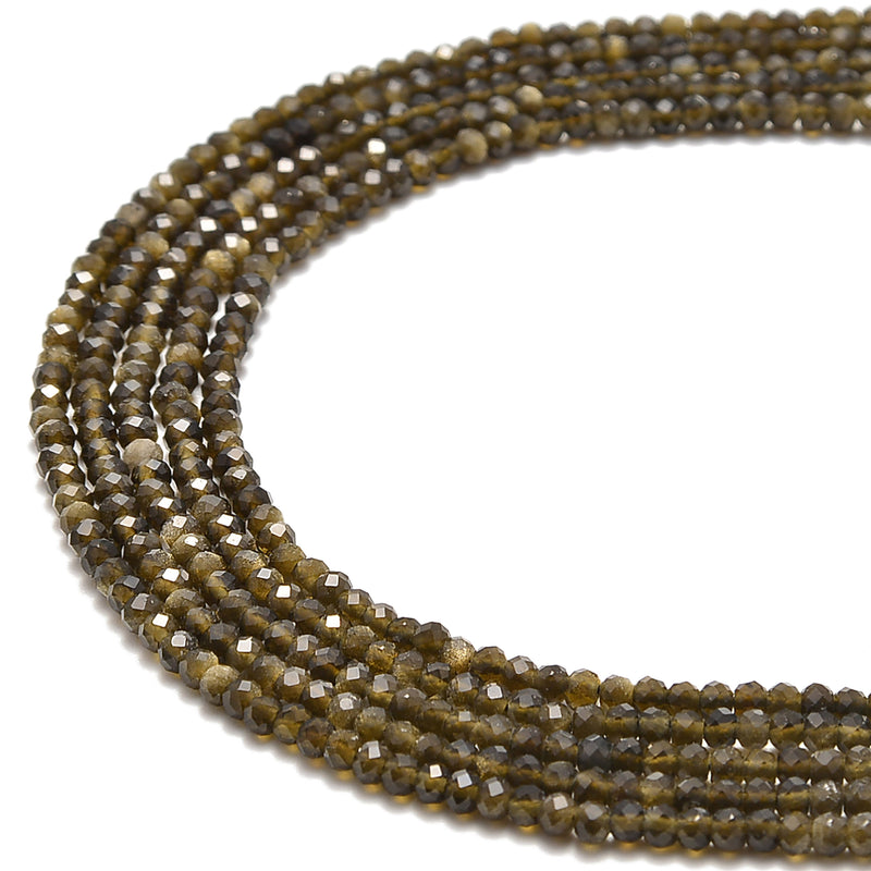 gold sheen obsidian faceted rondelle beads