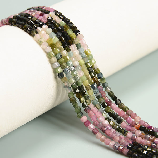 Gradient Multi Color Tourmaline Faceted Cube Beads Size 3mm 15.5'' Strand