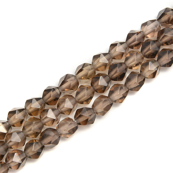 2.0mm Large Hole Smoky Quartz Faceted Star Cut Beads Size 8mm 8'' Strand