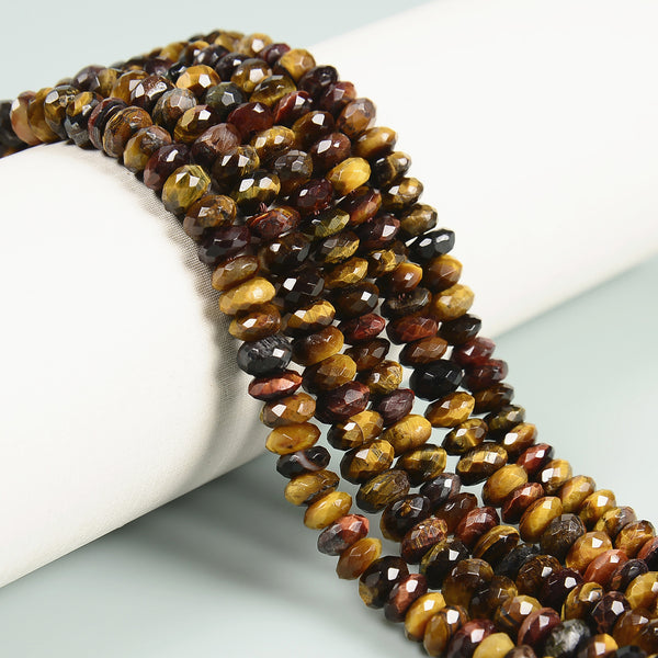 Natural Multi Tiger Eye Faceted Rondelle Beads Size 4x7mm 4x9mm 15.5'' Strand