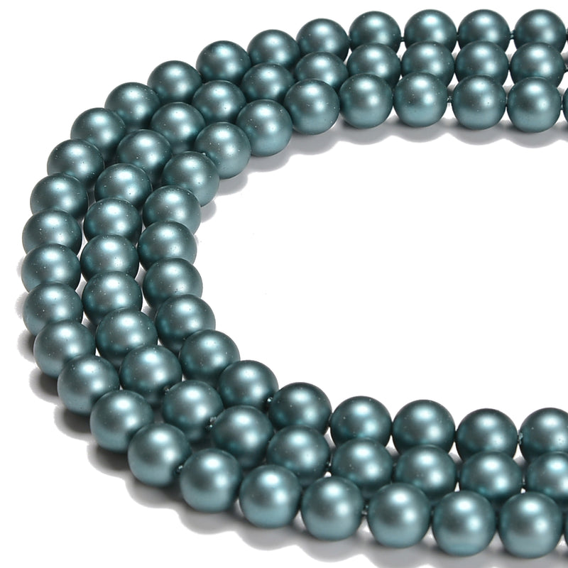 Dark Green Shell Pearl Matte Round Beads Size 6mm 8mm 10mm 15.5'' Strand