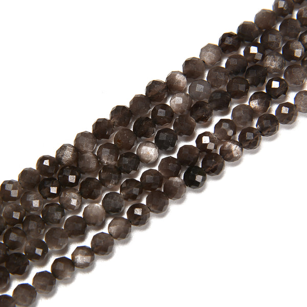 Natural Silver Obsidian Faceted Round Beads Size 3mm 15.5'' Strand
