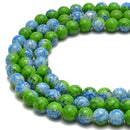 Blue Green Printed Glass Smooth Round Beads Size 6mm 8mm 10mm 15.5" Strand