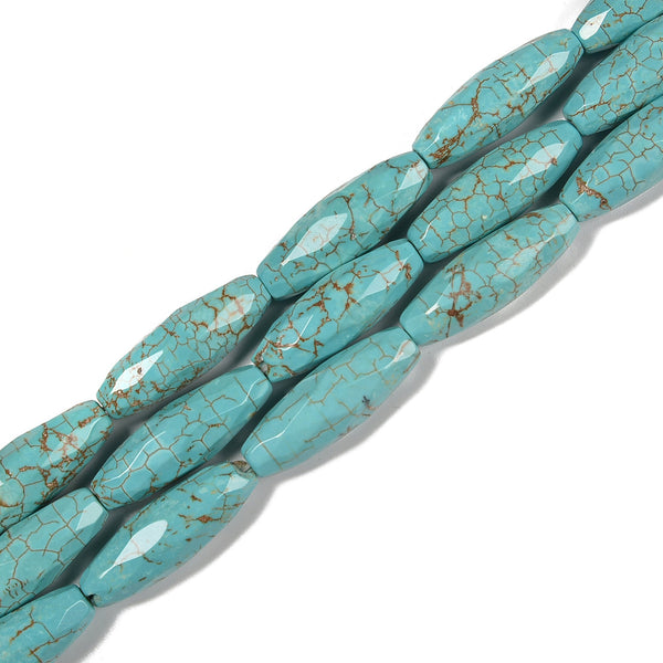Blue Turquoise Faceted Rice Shape Beads Size 10x30mm 10x25mm 15.5'' Strand