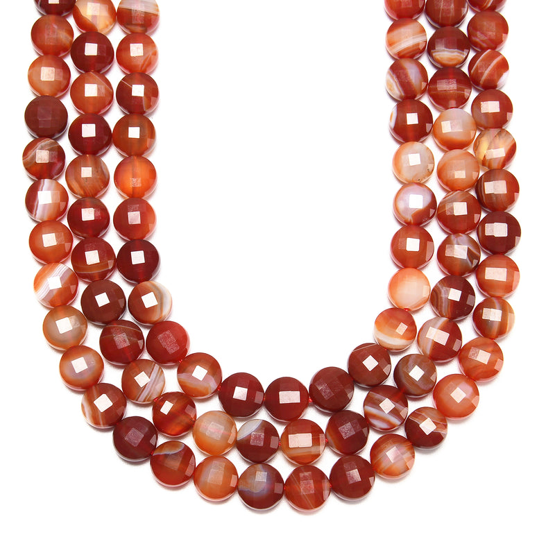 Red Stripe Agate Faceted Coin Beads Size 10mm 15.5'' Strand