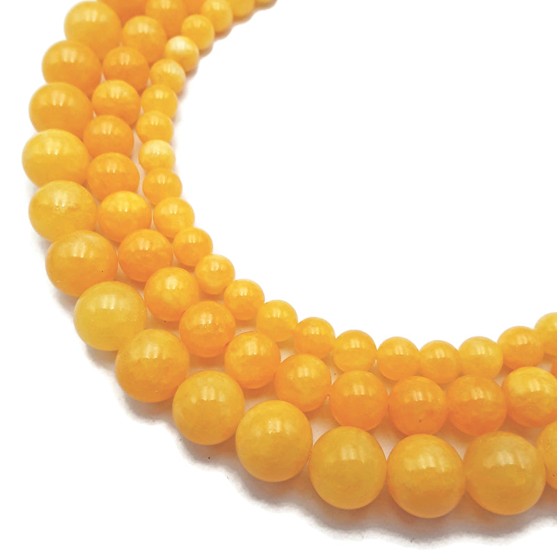 Cloudy Yellow Dyed Jade Smooth Round Beads 6mm 8mm 10mm 15.5" Strand