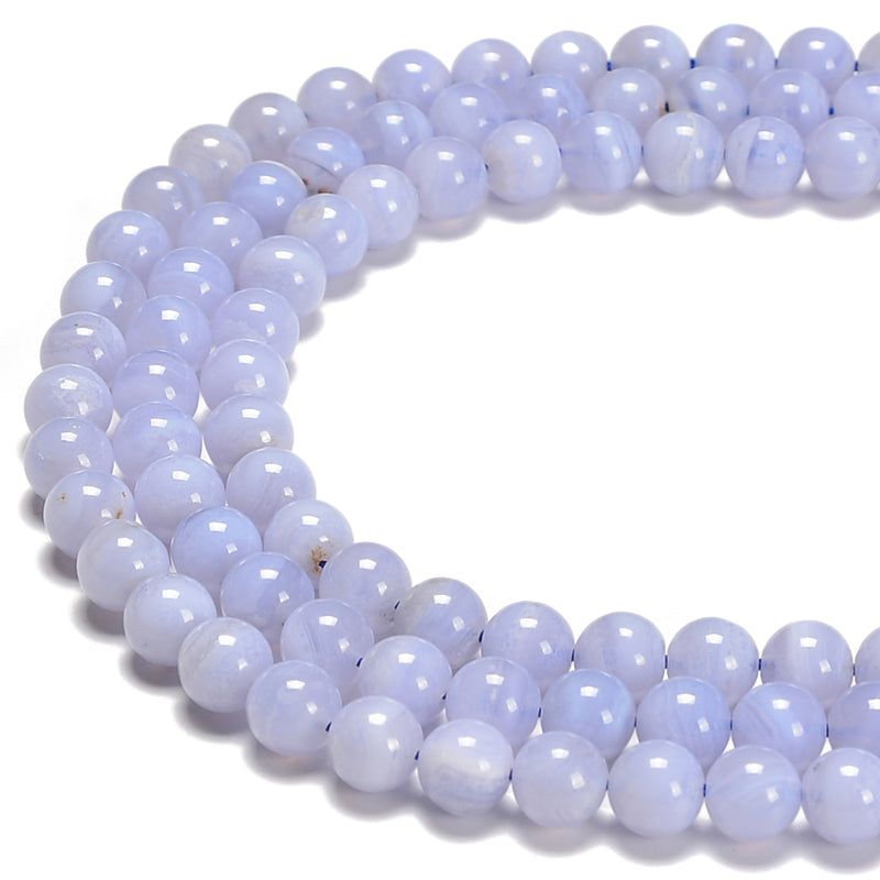Natural High Quality Blue Lace Agate Smooth Round Beads 4mm 6mm 8mm 15.5'' Strand