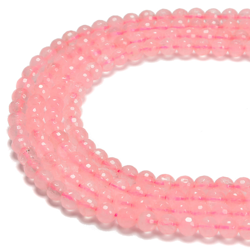 Rose Quartz Faceted Round Beads Size 6mm 15.5'' Strand