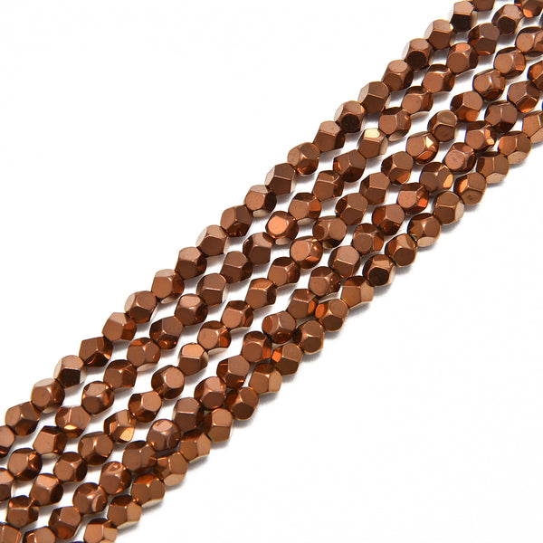 Copper Plated Hematite Faceted Nugget Beads 4mm 15.5" Strand