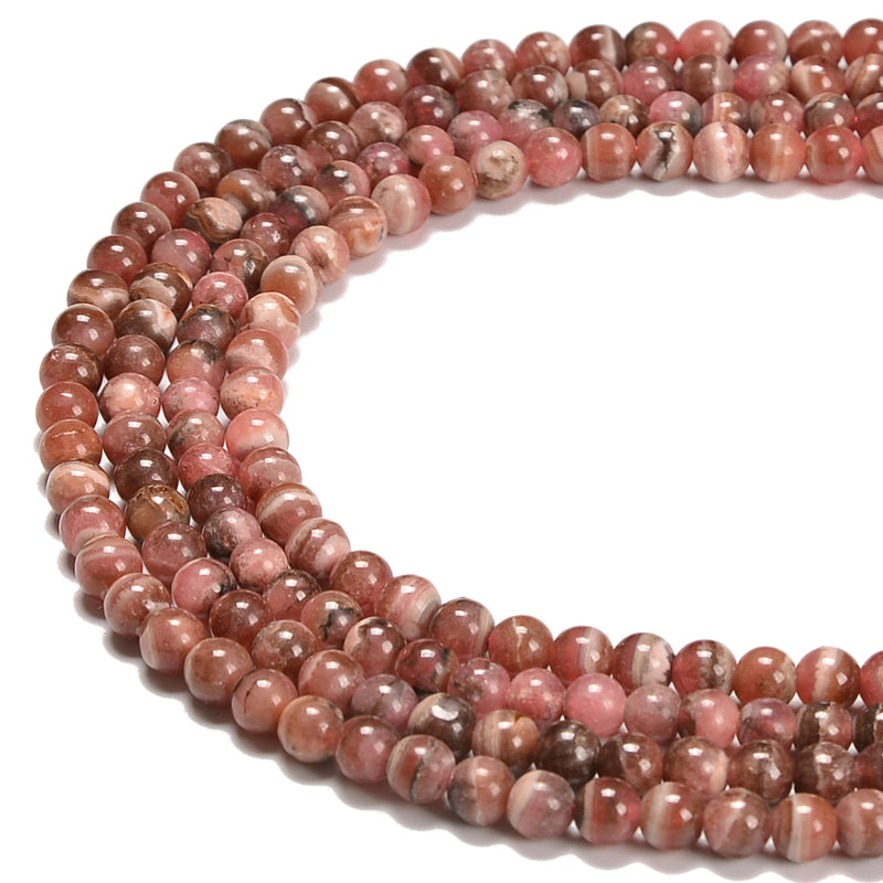 Natural Qyality B Rhodochrosite Smooth Round Beads Size 4mm 15.5'' Strand