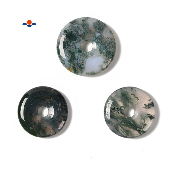 Natural Moss Agate Donut Circle Pendant Size 30mm 35mm 40mm Sold Per Piece