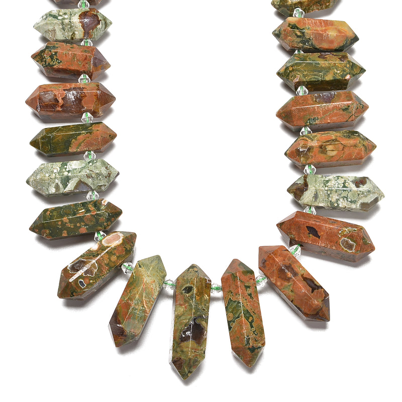 Rhyolite Graduated Top Drill Faceted Points Beads Size 25-45mm 15.5'' Strand