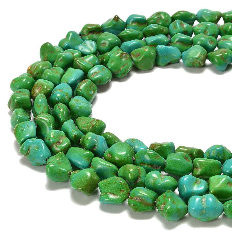 Green Howlite Turquoise Nugget Chunk Beads Size 10x12mm 15.5'' Strand