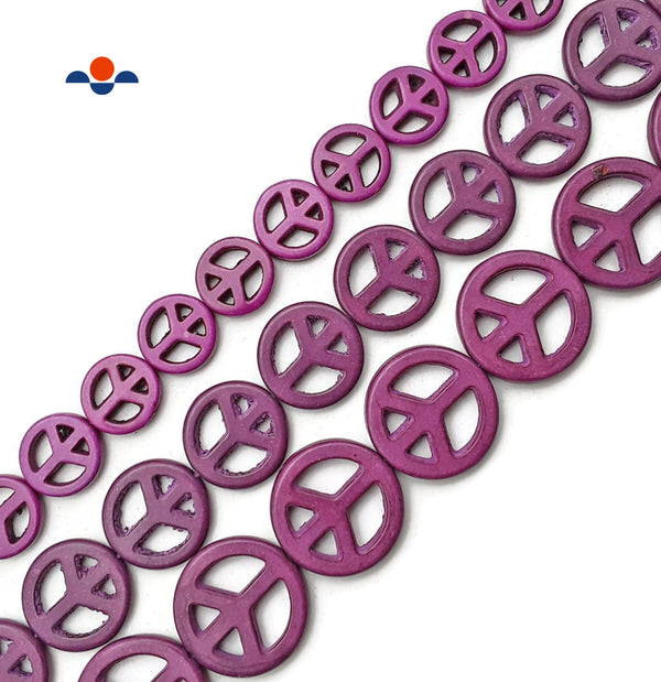 Purple Howlite Turquoise Peace Sign Coin Disc Beads 15mm 20mm 25mm 15.5" Strand