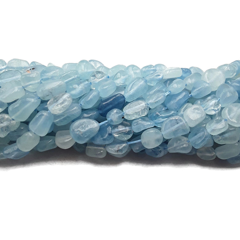 Natural Aquamarine Smooth Pebble Nugget Beads Approx 5-7mm 15.5" Strand