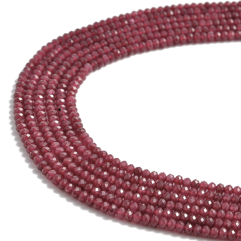 ruby red dyed jade hard cut faceted rondelle beads 