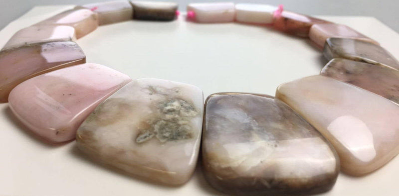natural pink opal graduated trapezoid slab slice beads