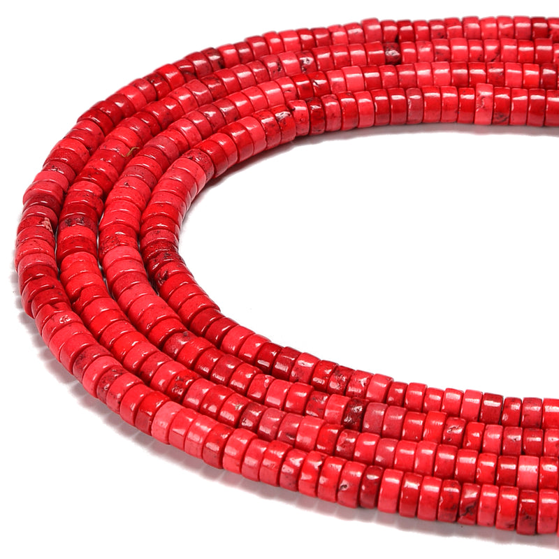 Dark Red Howlite Turquise Heishi Disc Beads Size 3x6mm 15.5'' Strand