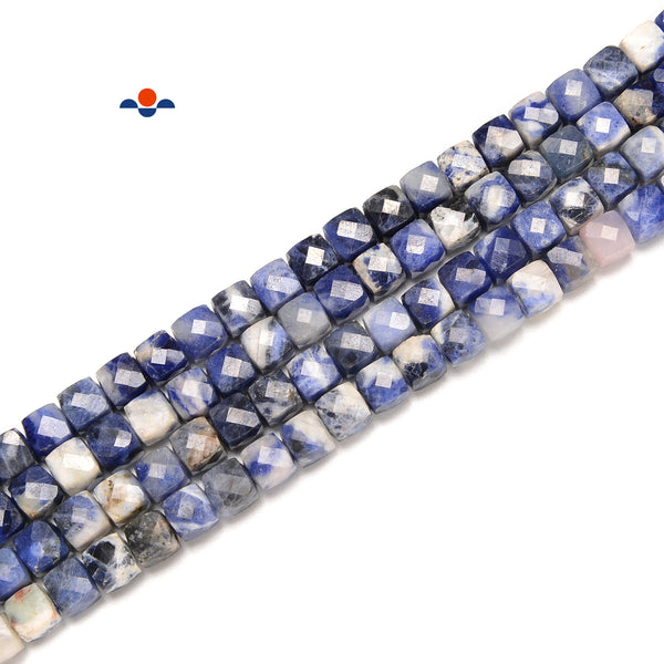 Natural Sodalite Faceted Cube Beads Size 4-5mm 6-7mm 15.5" Strand